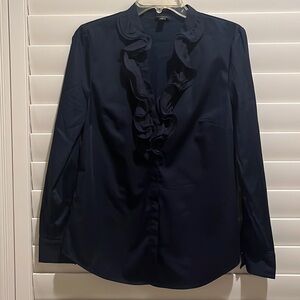 Ann Taylor  navy ruffle poplin shirt size 10